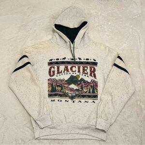 Vintage 90s Made in USA Glacier National Park Montana Cream/Green hoodie Size M